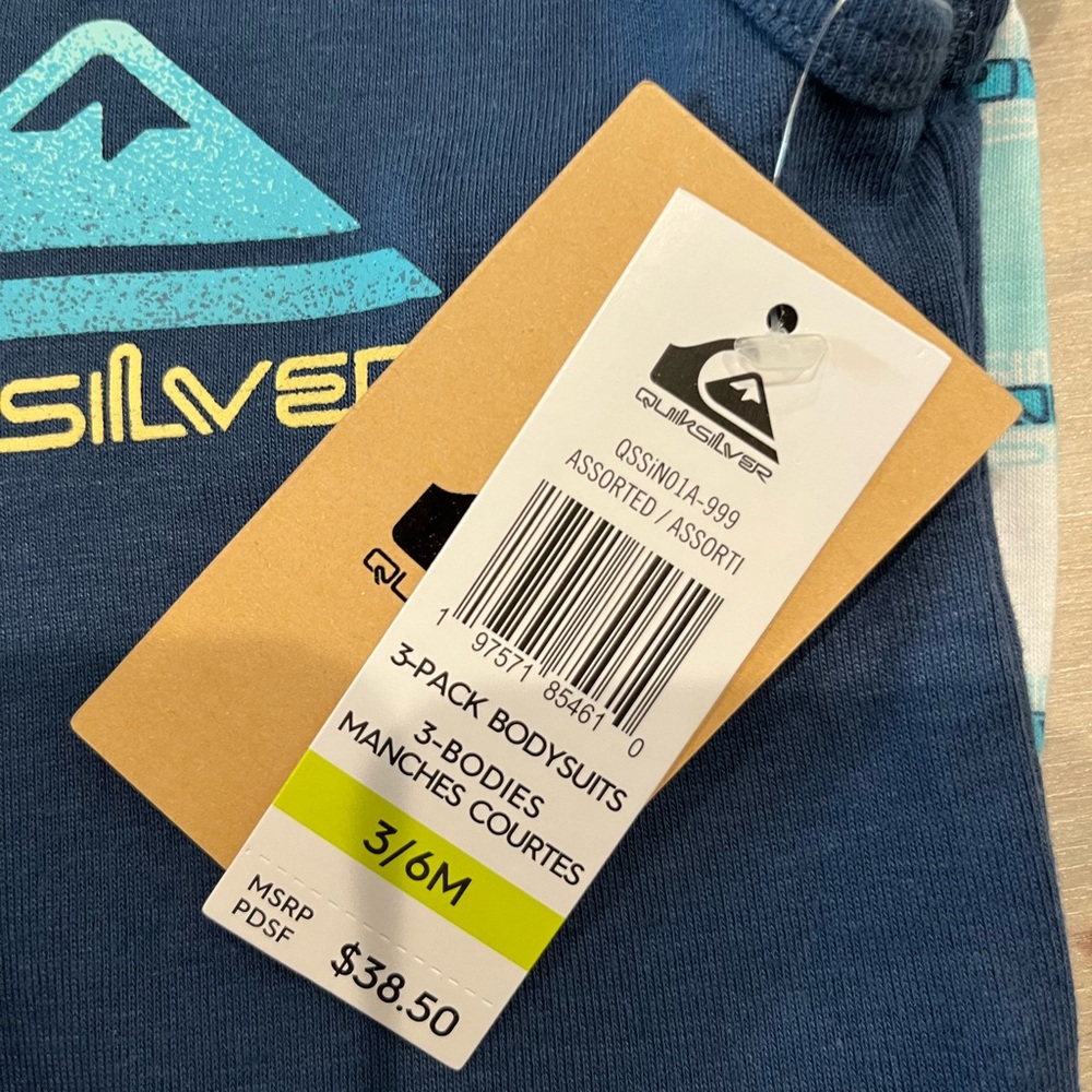 Quiksilver 3-Pack Bodysuits - Blue, Gray, Aqua Size 3-6 Months - Picture 5 of 7
